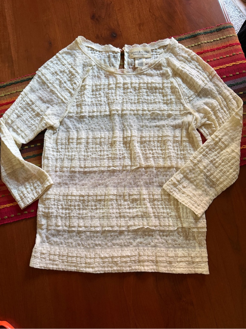 Denim & Supply Ralph Lauren Cream Textured Long-Sleeve Top size medium